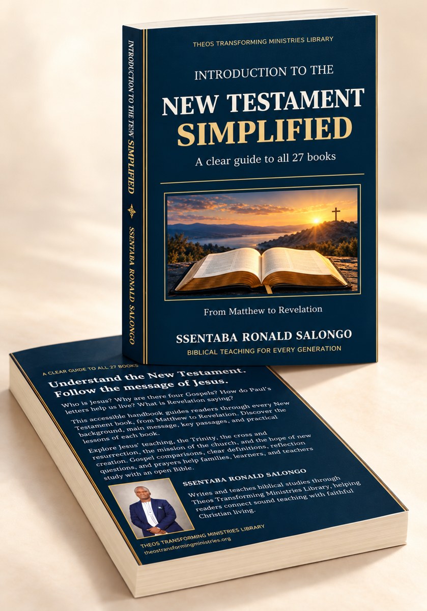 New Testament Simplified stacked-book advert with front cover, back cover and author portrait