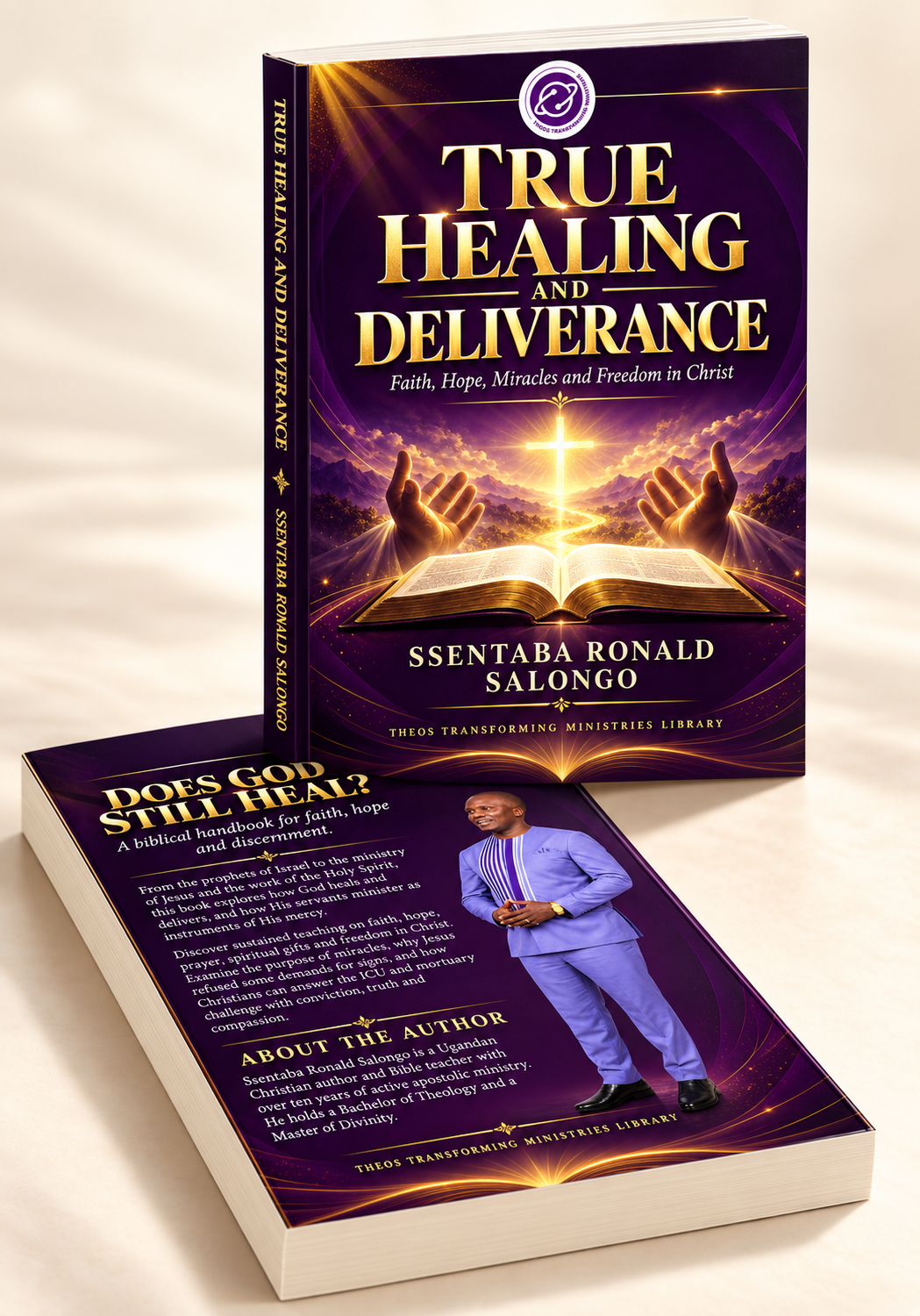 True Healing and Deliverance stacked-book advert with front and back covers and author in lilac